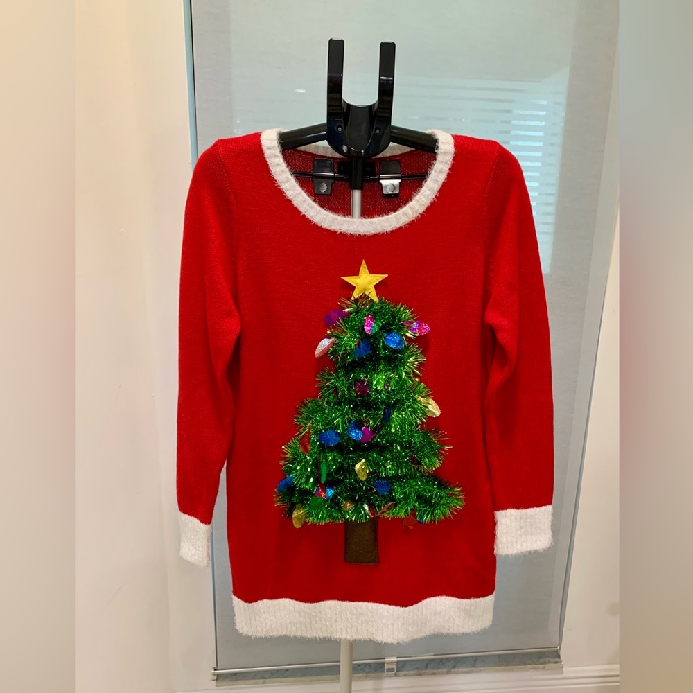 Festive Red Christmas Tree Sweater